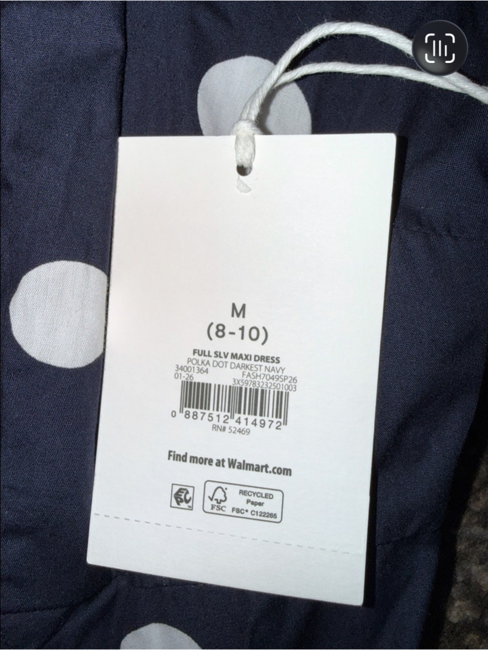 NWT Free Assembly Navy White Polka Dot Puff Sleeve Maxi Dress Size M 8-10 #1117 - Picture 4 of 4